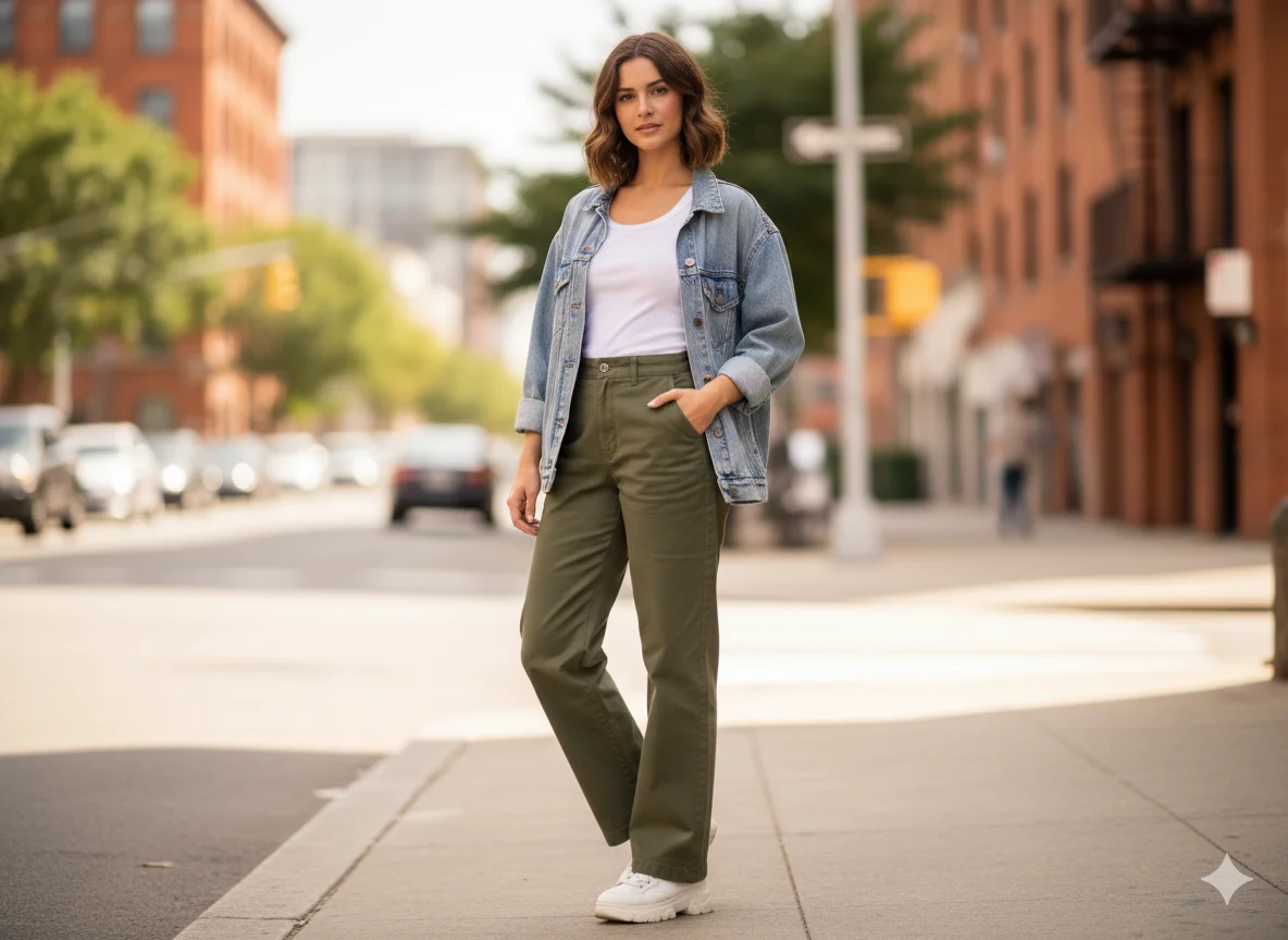 Wide leg green pants