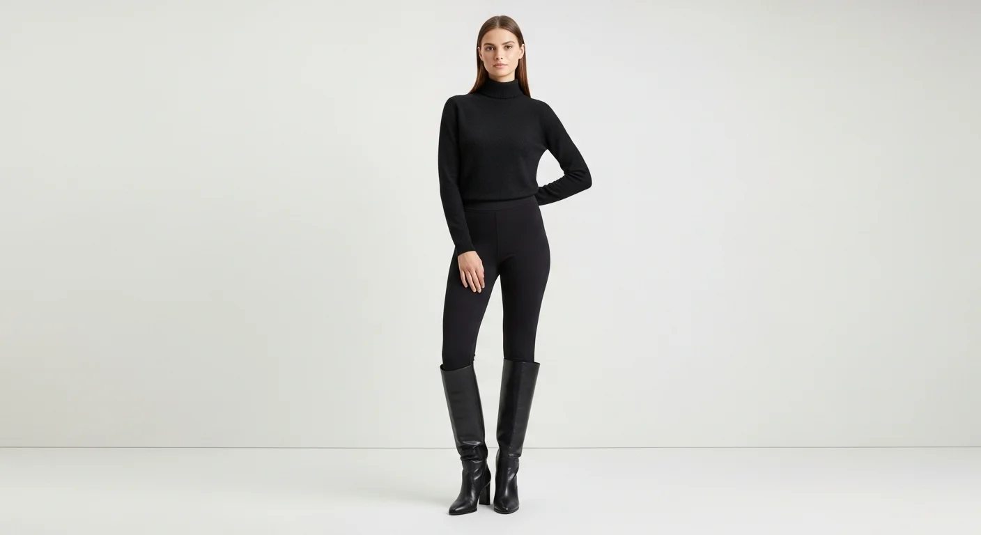 Woman wearing black leggings with knee high leather boots for a sleek elongated look