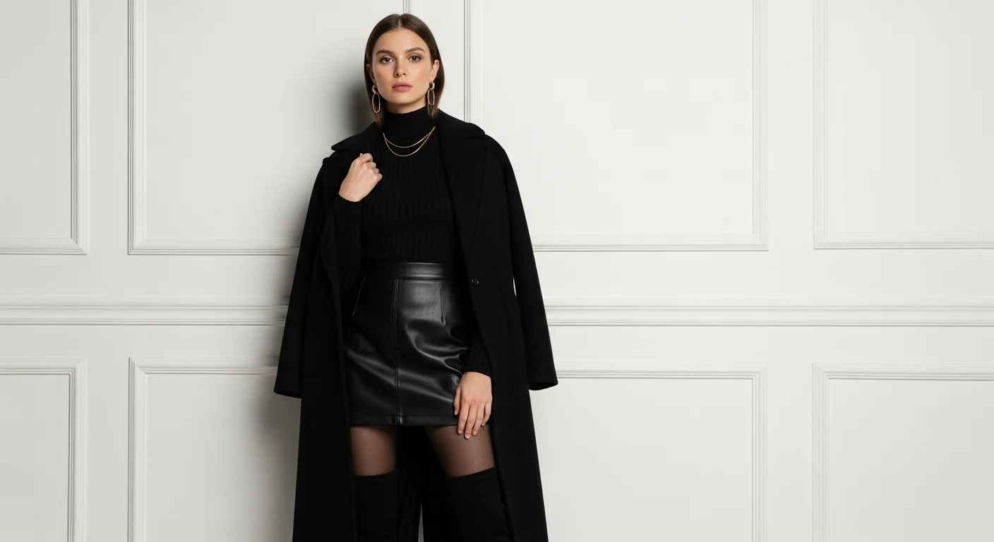 black monochrome oufit tight black mini skirt