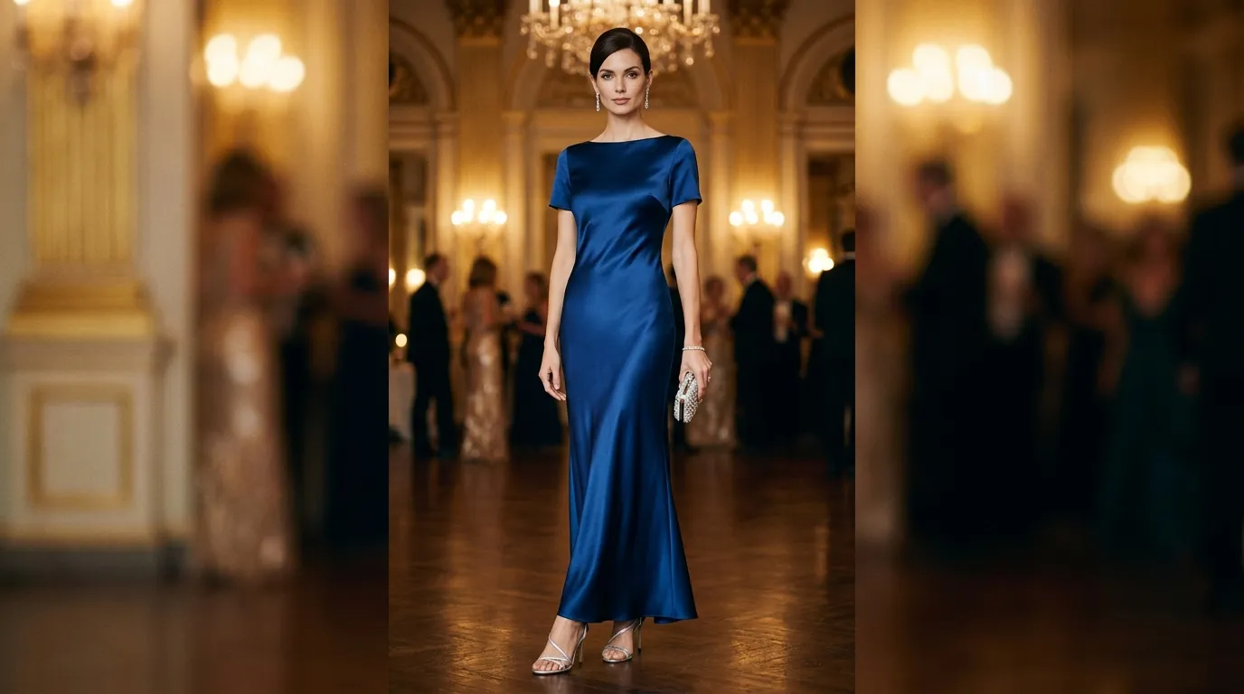 A Satin Column Gown in Jewel Tones A Satin Column Gown in Jewel Tones