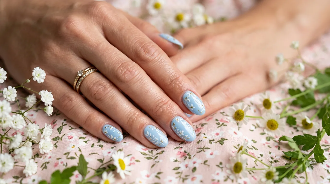 Blue Floral Nails