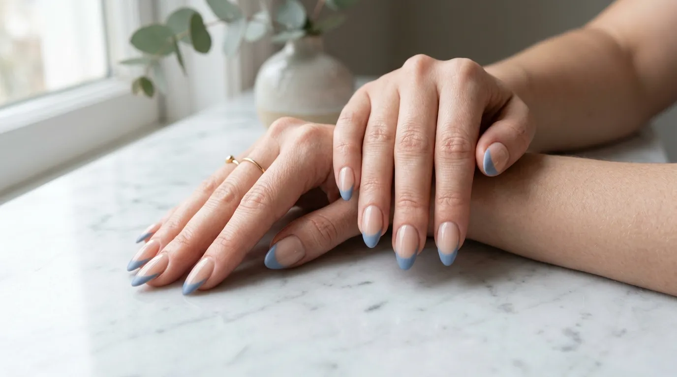 Blue French Tip Nails