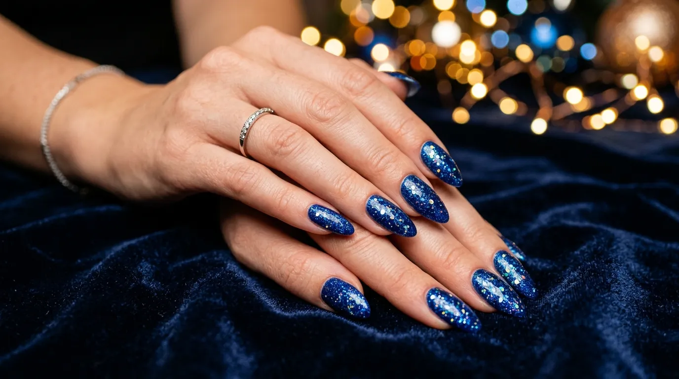 Blue Glitter Nails