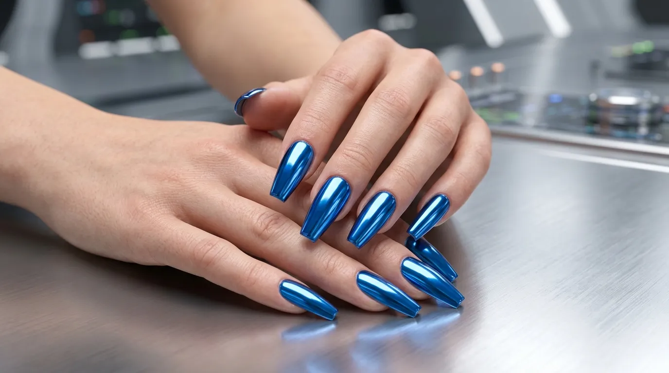 Chrome Blue Nails