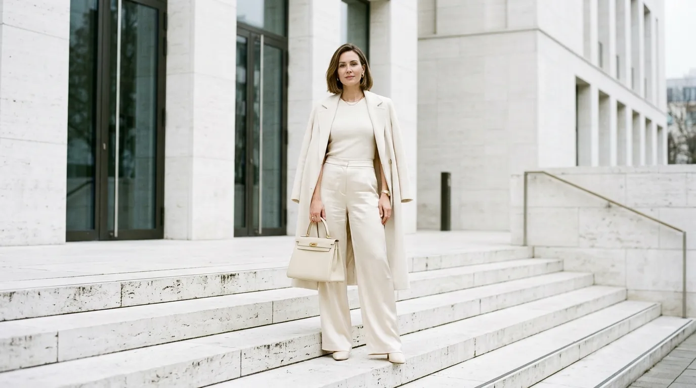 Cream Pants in a Tonal Monochromatic Look