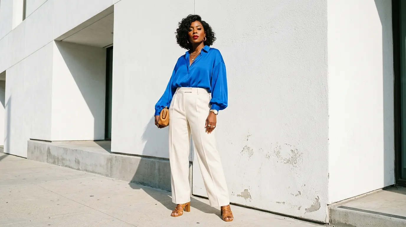 Cream Pants with a Pop of Color