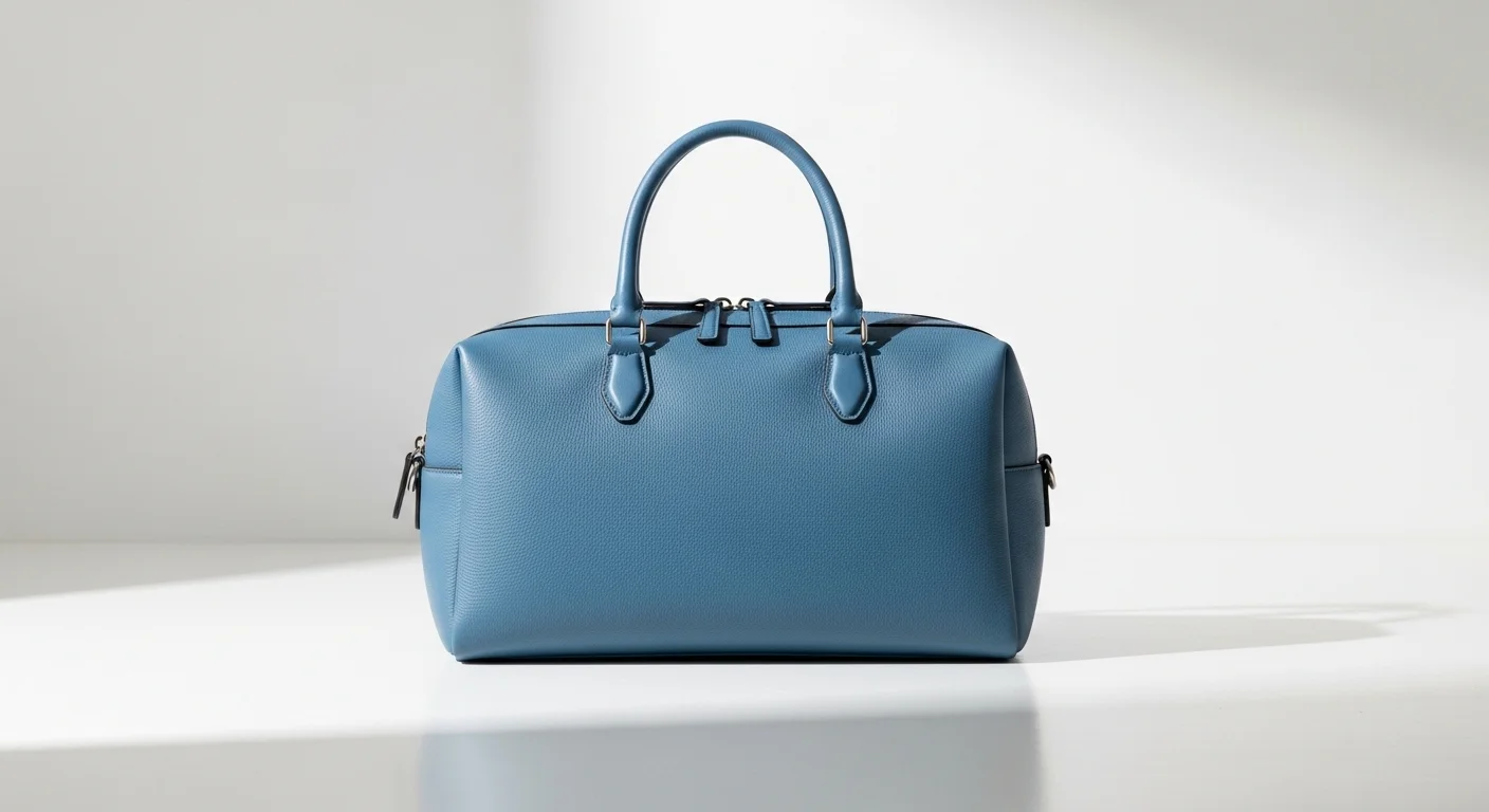 Cylindrical chocolate brown leather barrel bag standing upright on concrete surface