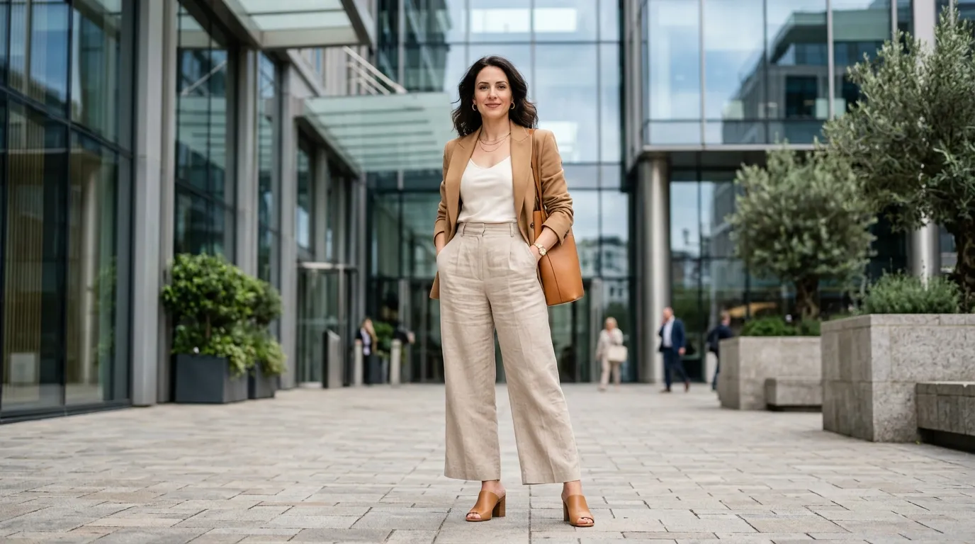 Linen Wide Leg Pants with a Fitted Blazer