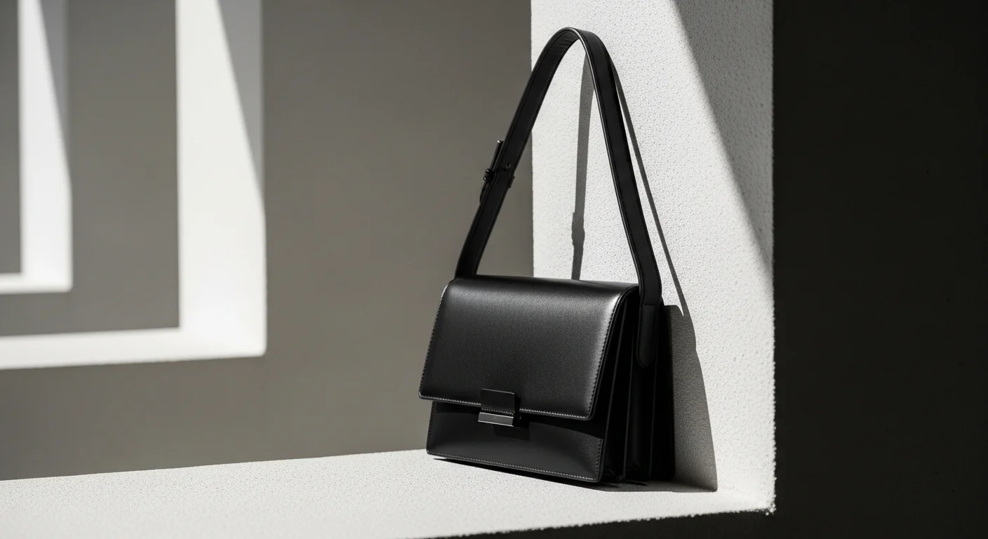 Sleek horizontal east west black leather shoulder bag