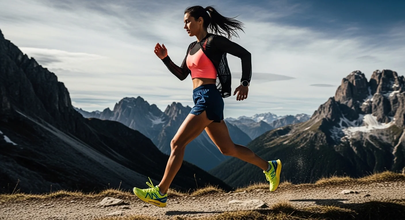 Styled flat lay of viral summer hiking outfit accessories on a granite rock surface including wraparound sunglasses, bucket hat, patterned crew socks, belt bag, packable windbreaker, and carabiner clip