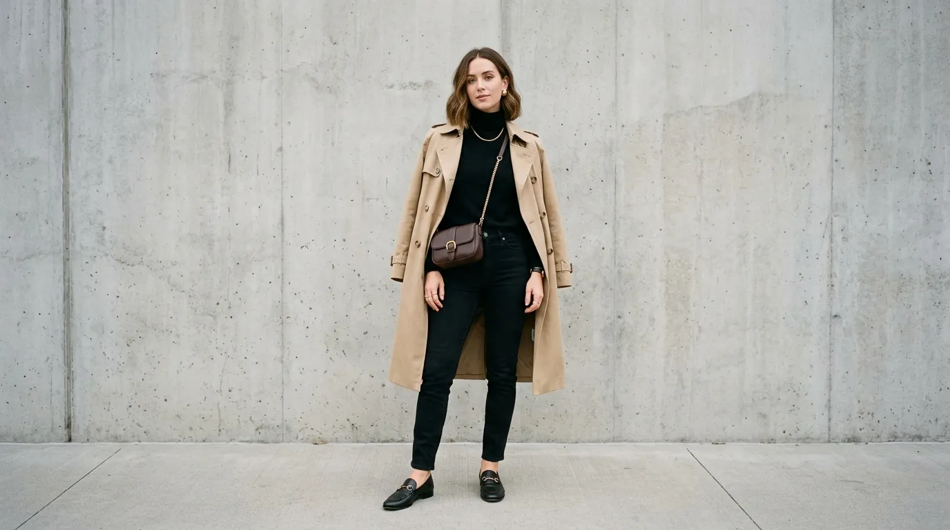 The Classic All Black Outfit Under Beige