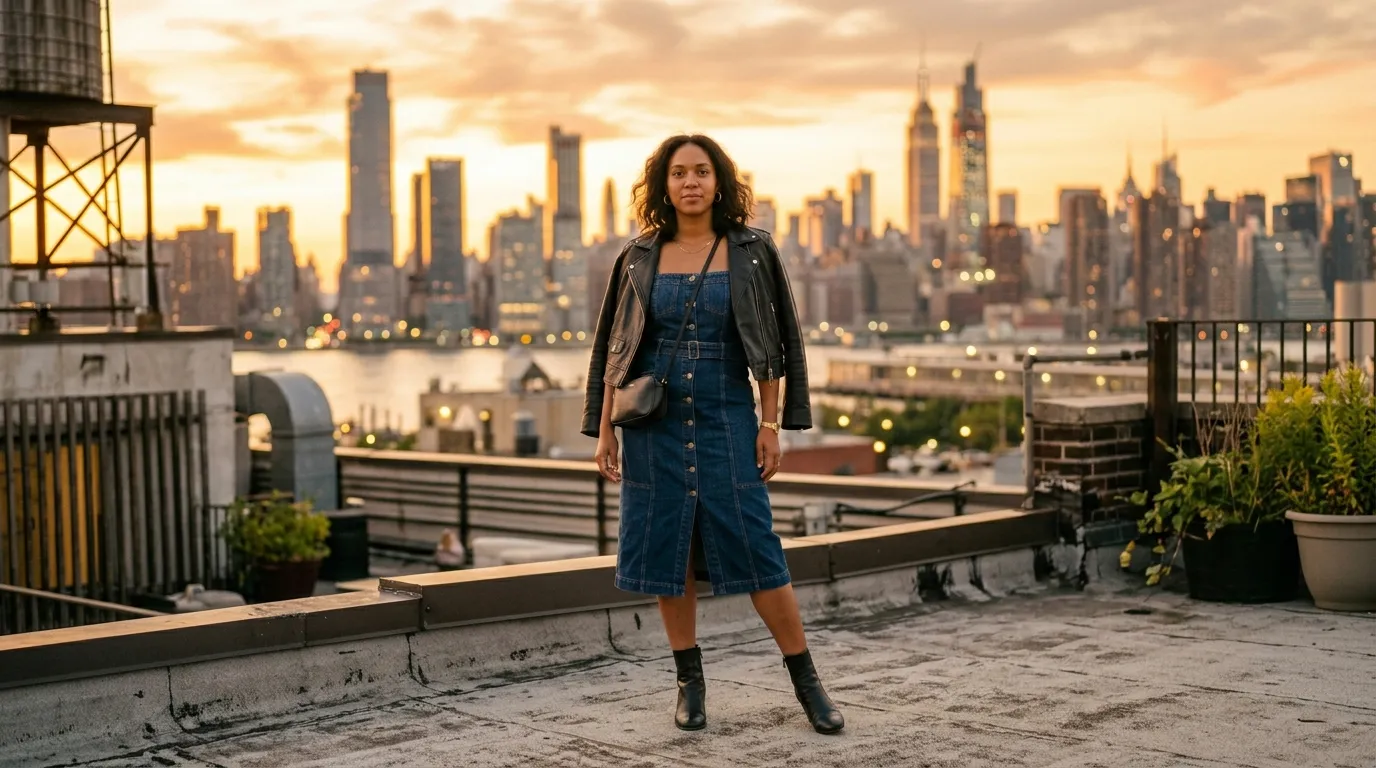 The Denim Dress With a Leather Jacket