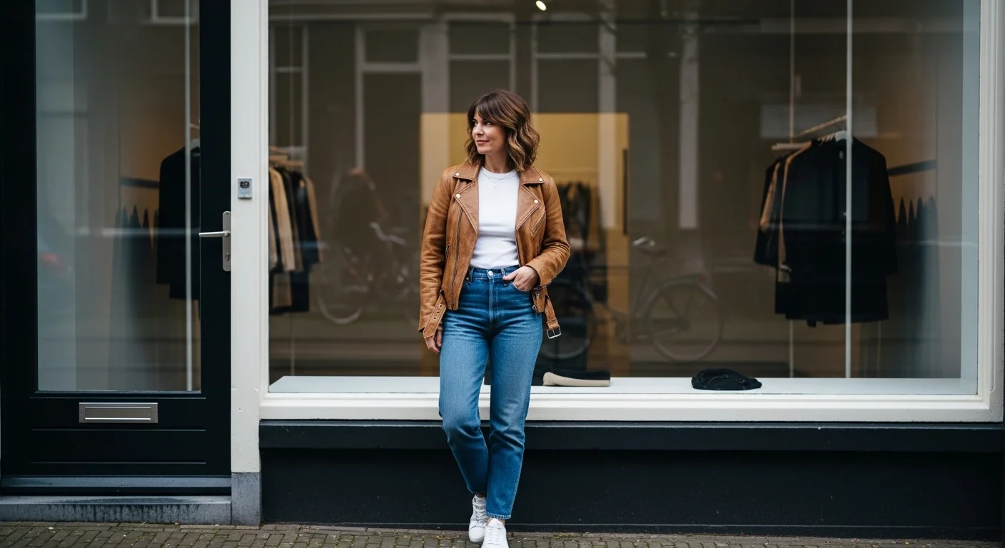 The Leather Jacket and High Waisted Jean Pairing