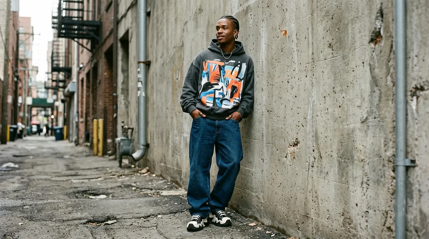 The Oversized Graphic Hoodie and Wide Leg Denim Combo