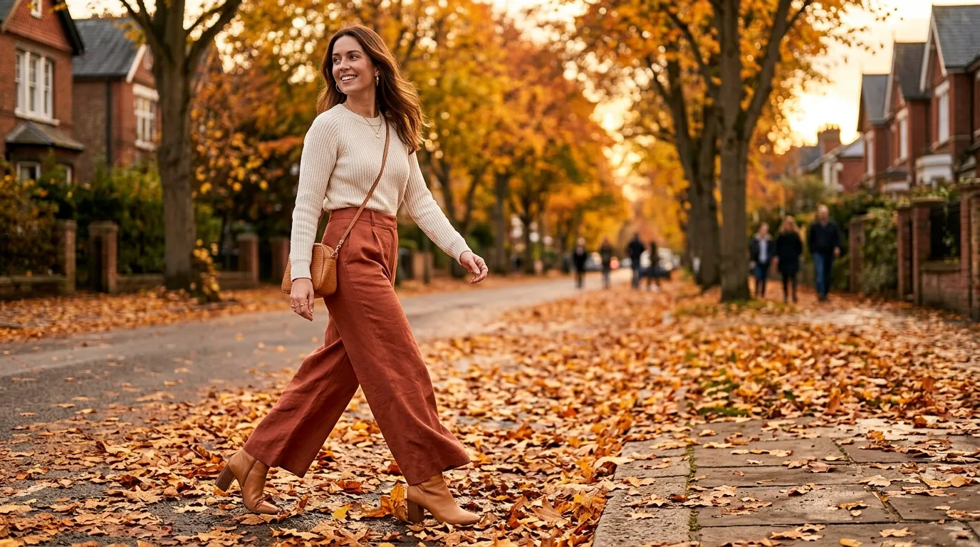 Wide Leg Linen Pants and a Knit Sweater for Cooler Days