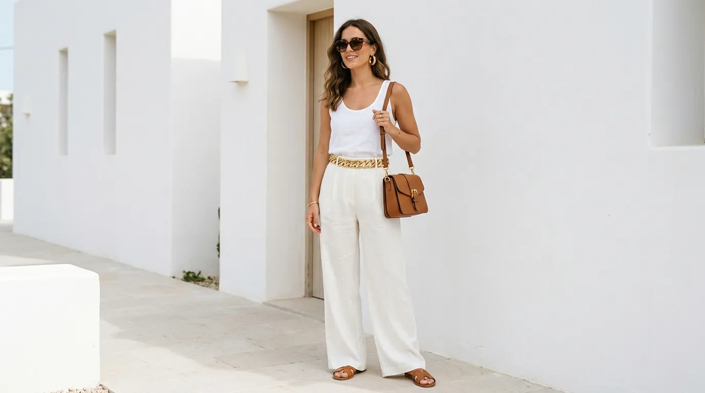 Wide Leg Linen Pants with Statement Accessories