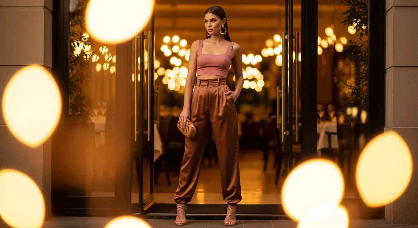 women wearing dusty pink crop top strappy nude heels