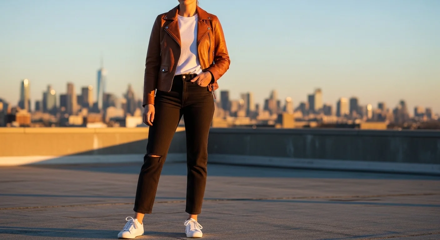 women wearing jacket brown jeans