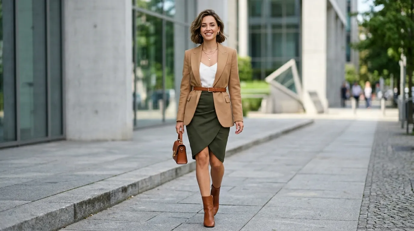 Belted Tulip Skirt With a Fitted Blazer