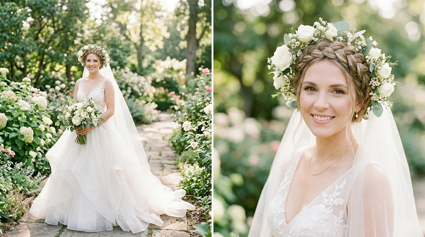 Braided Crown and Floral Accents