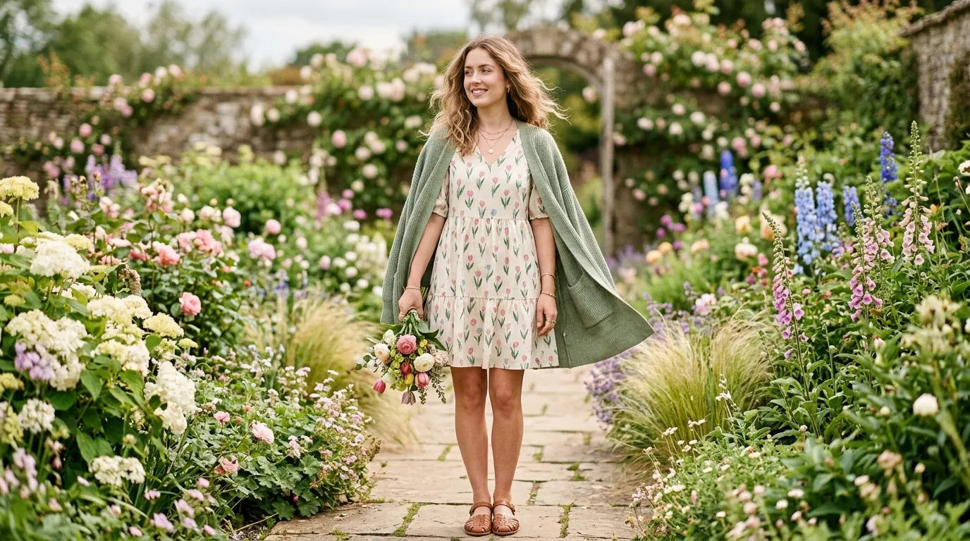Floral Tulip Print Dress With an Oversized Cardigan