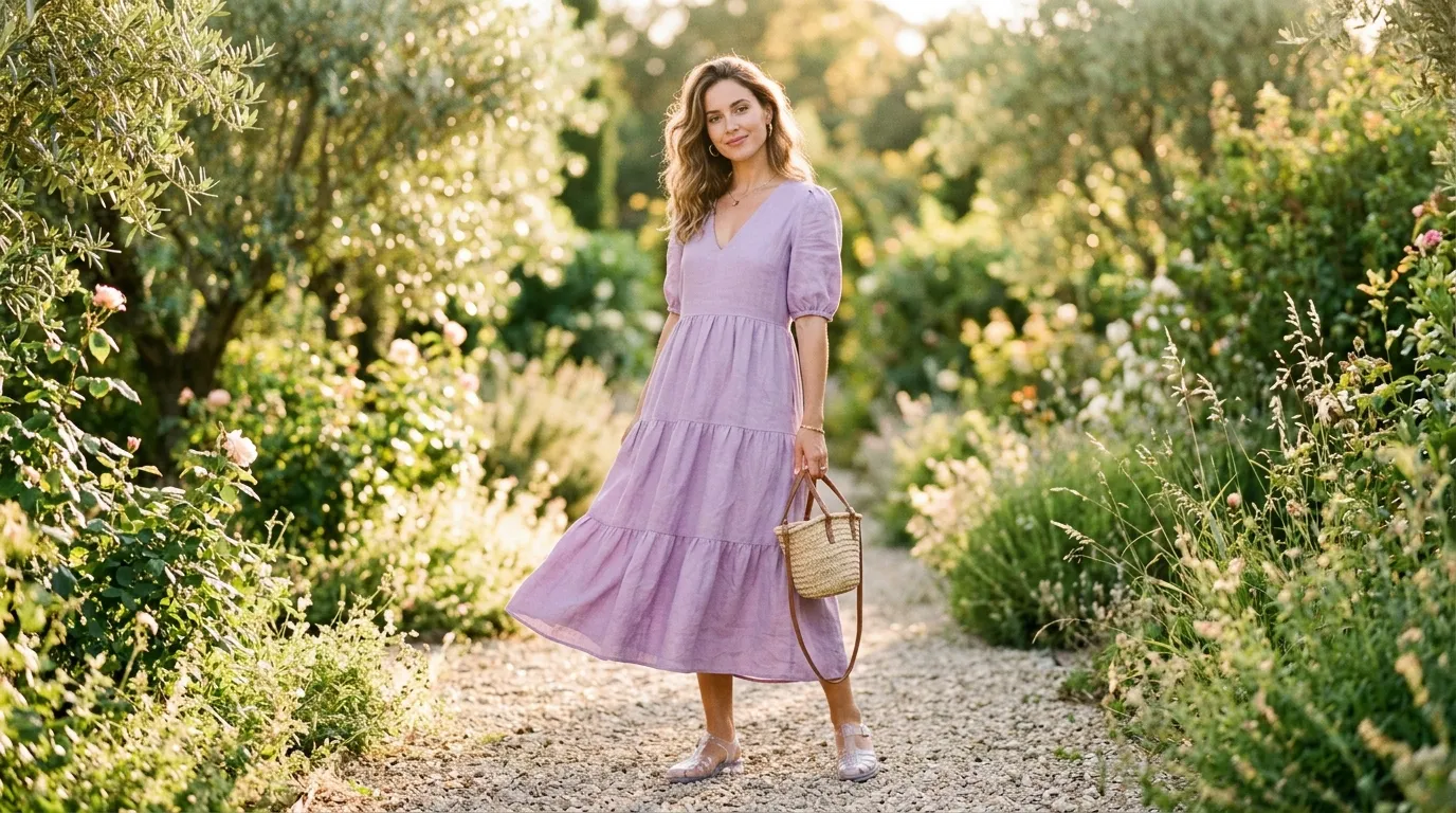 Linen Midi Dress and Clear Fisherman Sandals