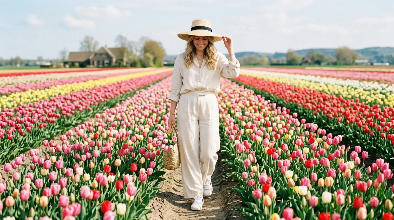 Neutral Linen Set With Wide Brimmed Hat