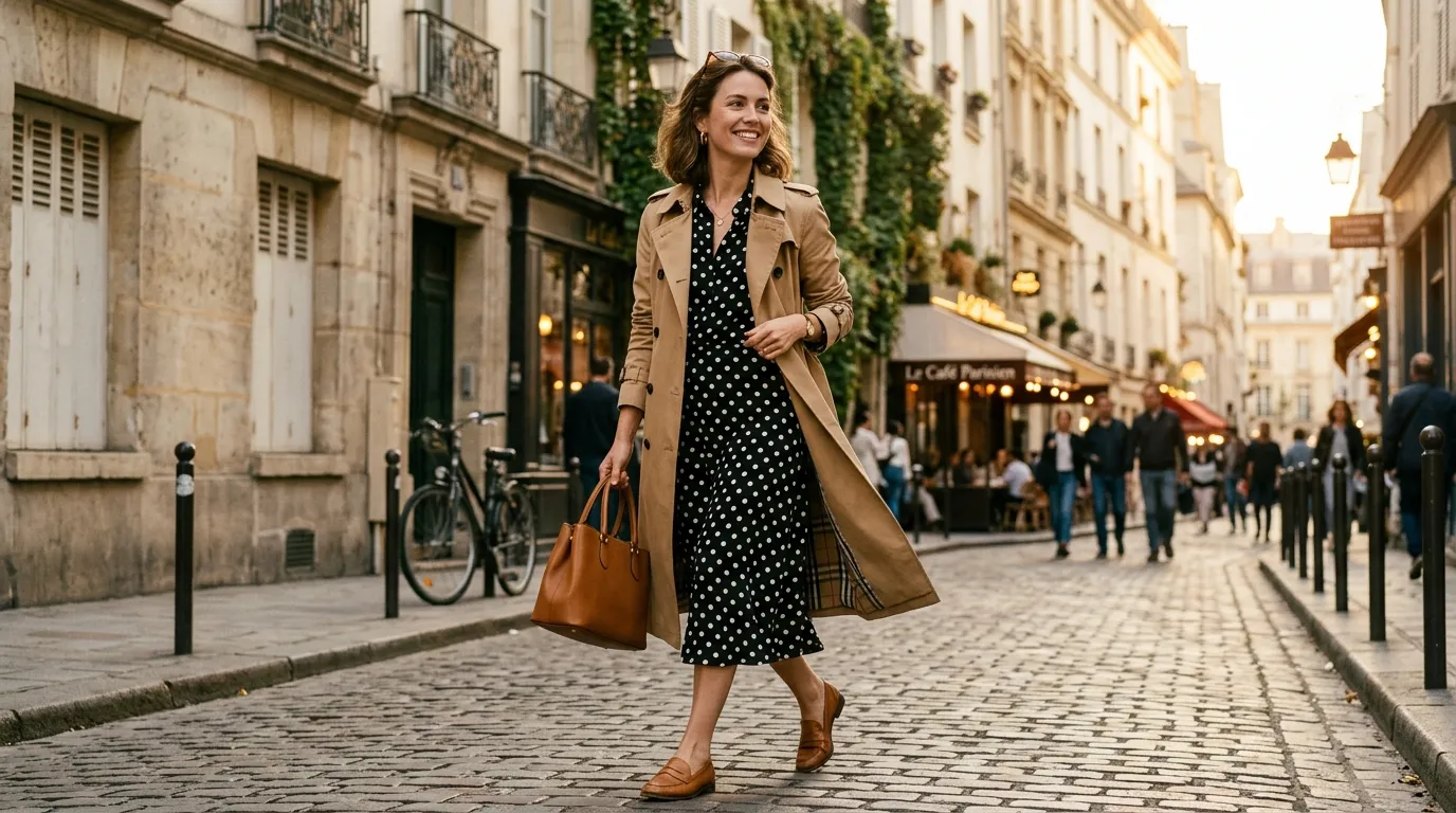 Polka Dot Outfit with a Trench Coat Polka Dot Outfit with a Trench Coat
