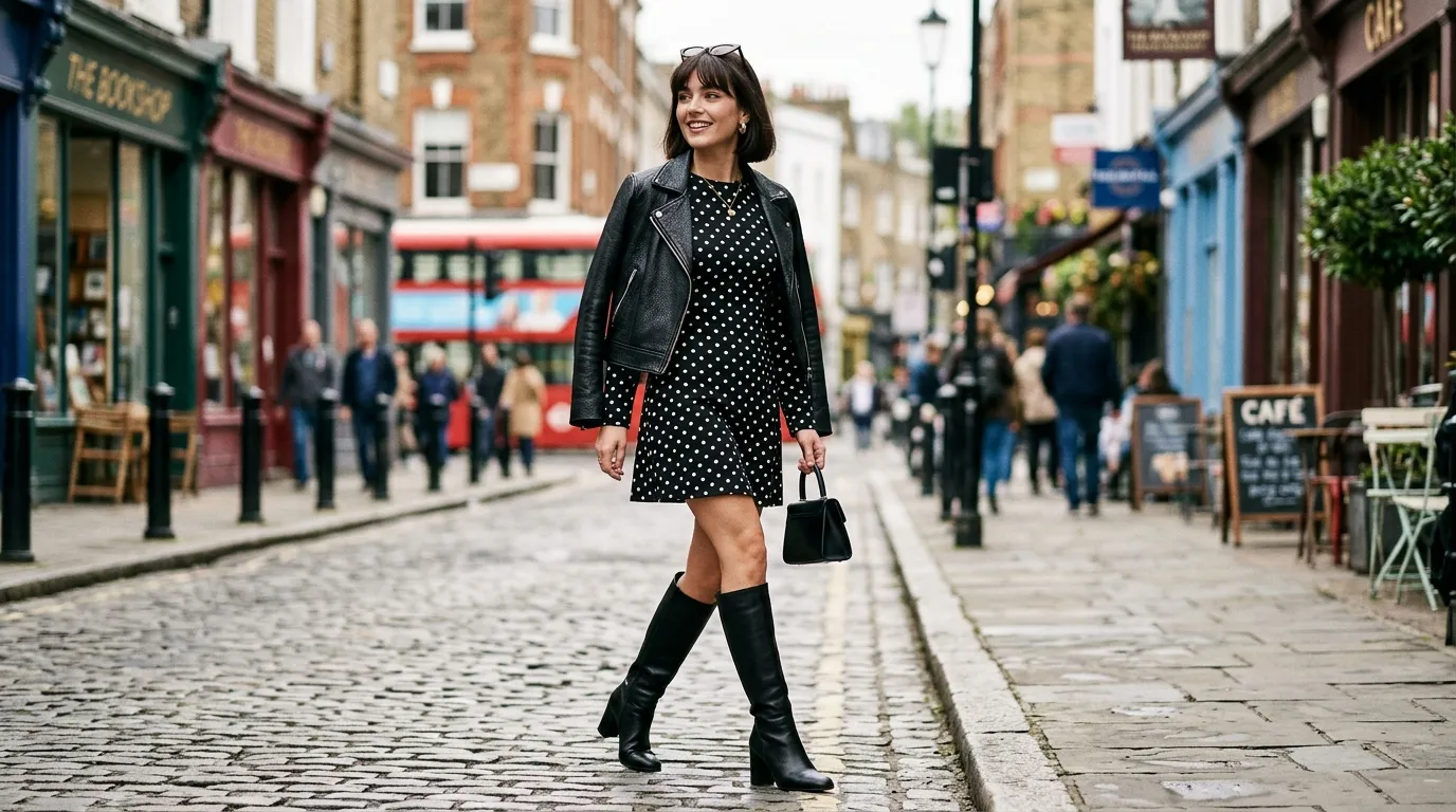 Polka Dot Shirt Dress Belted at the Waist Polka Dot Shirt Dress Belted at the Waist