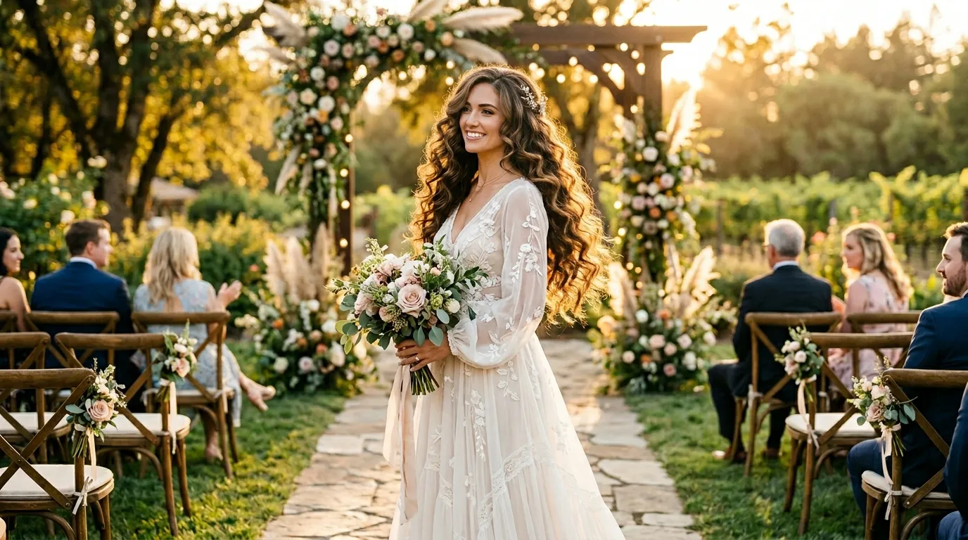 Romantic Curls and Down Hairstyle Ideas for Brides