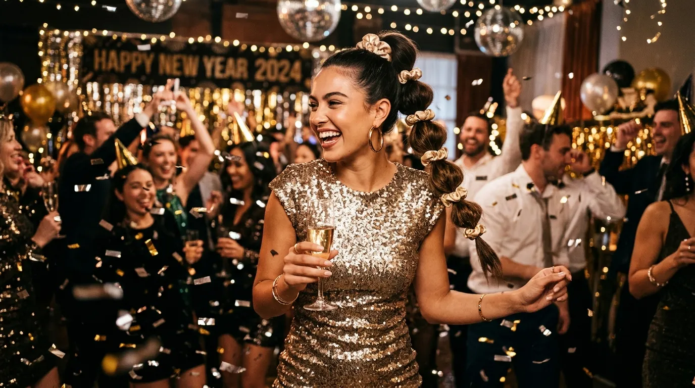 The Bubble Ponytail with Festive Scrunchies