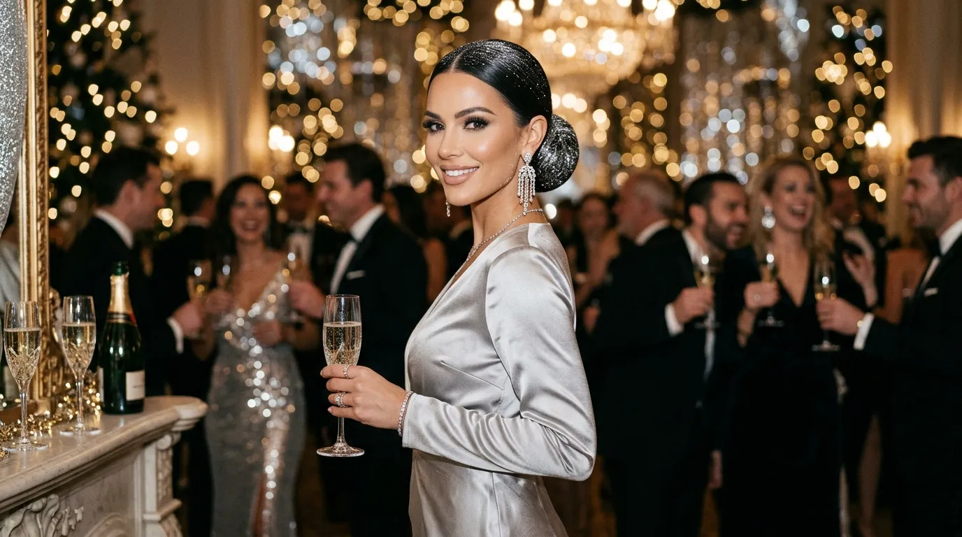 The Sleek Low Bun with Silver Glitter