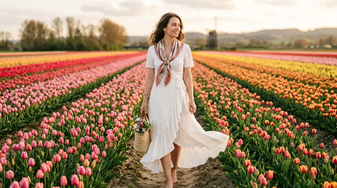 White Dress With a Silk Scarf Accessory