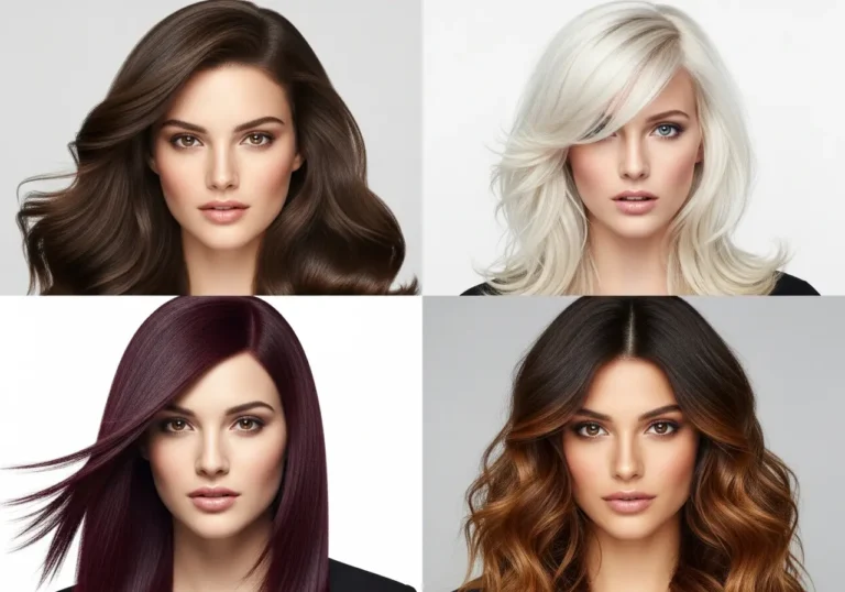 A split-screen composition showing multiple women with different winter hair color ideas