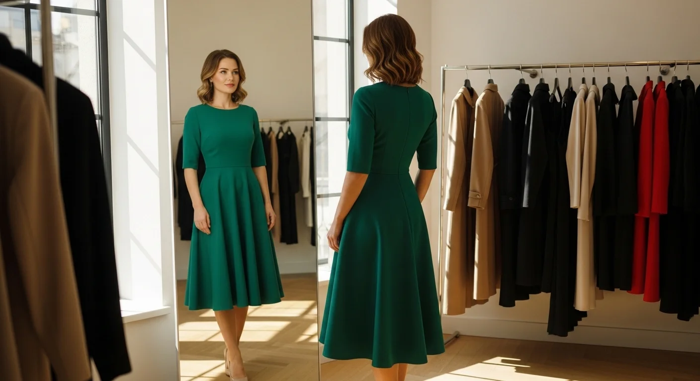 Stylish woman with pear body shape wearing flattering A line dress